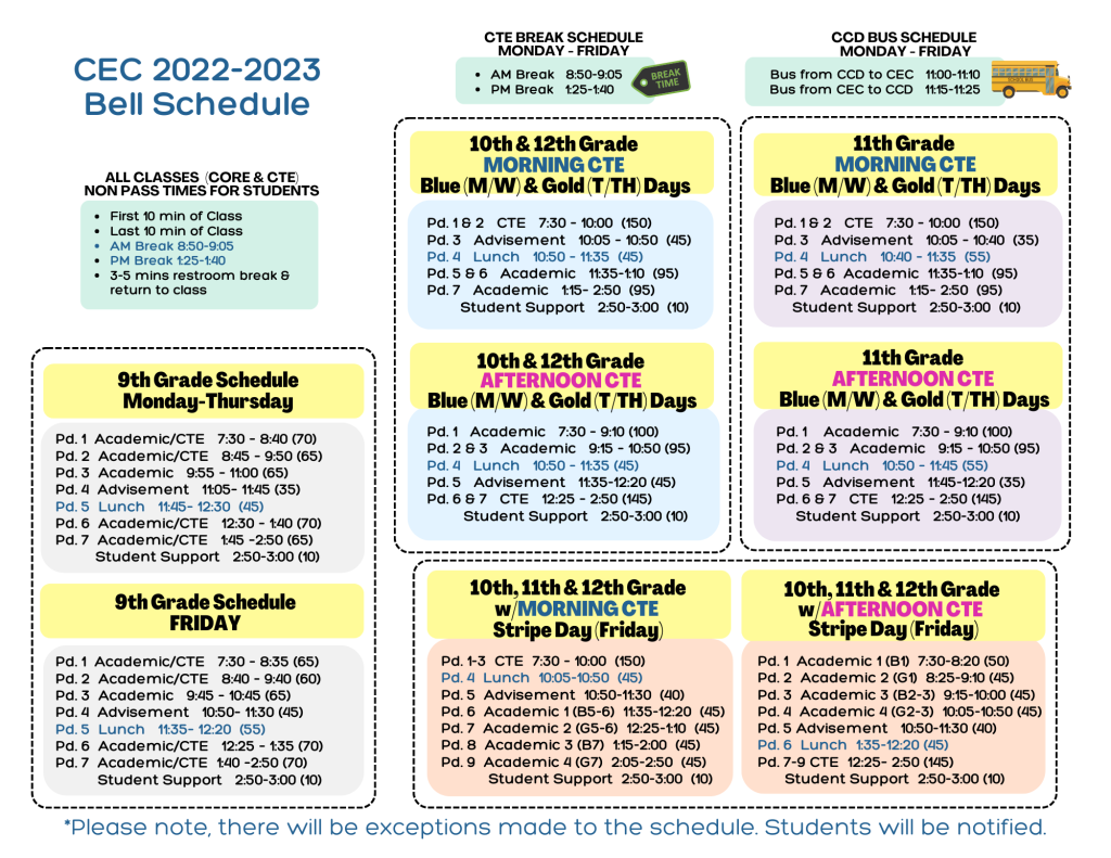 CEC Early College » School Bell Schedules 20222023